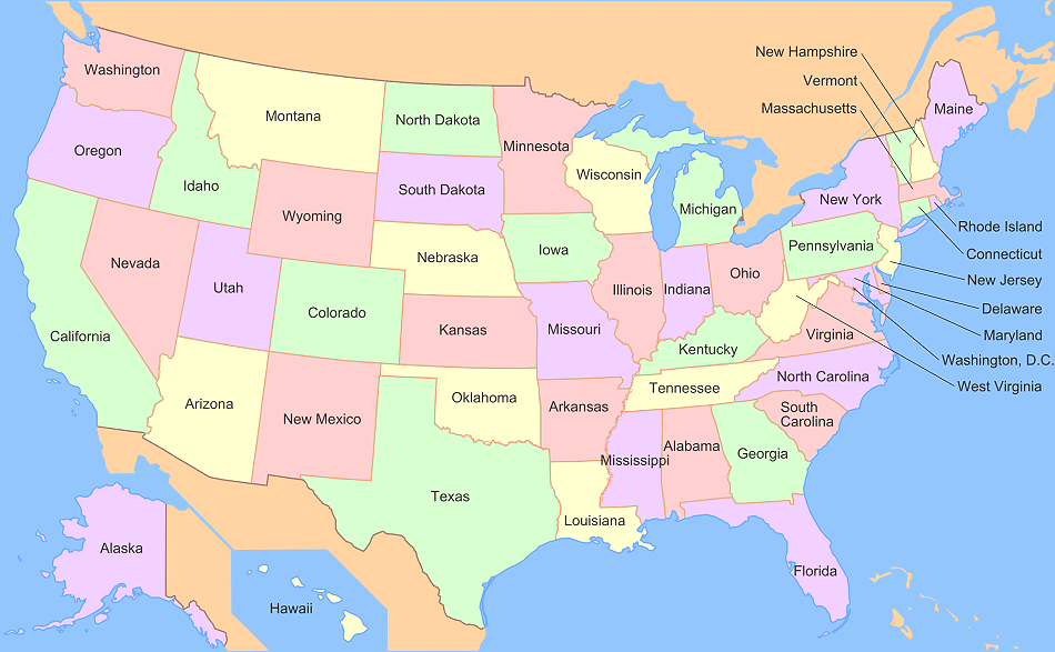 USA map for Nightclub Listings - Select your State from below
